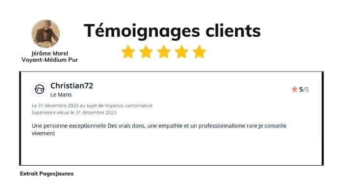 Avis client (Christian) publié sur Pages Jaunes concernant une consultation de médiumnité avec Jérôme Morel